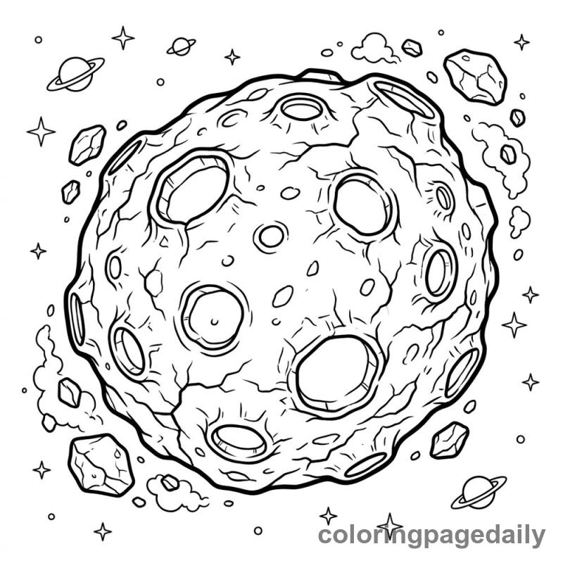 Giant Asteroid in Space - Daily printable coloring page in Space category