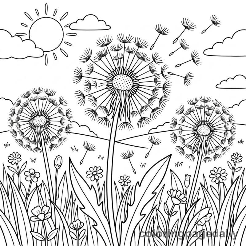 Field of Giant Dandelions - Colored reference example