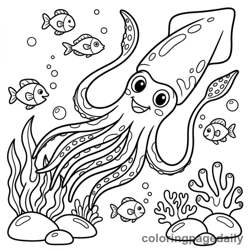 Giant Squid Swimming - Colored reference example