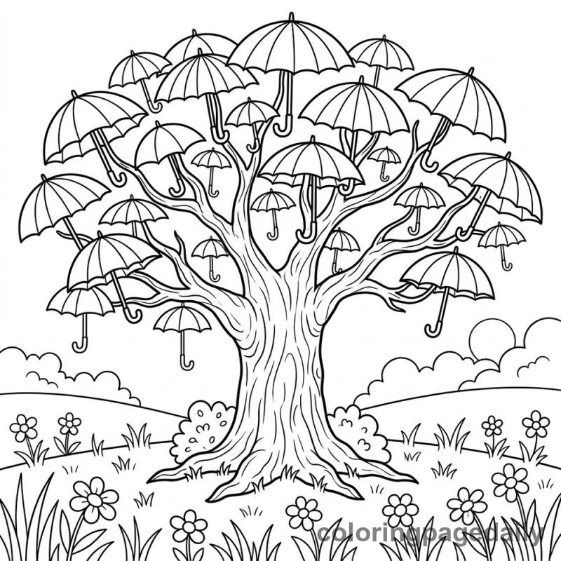 The Giant Umbrella Tree - Daily printable coloring page in Scenery category