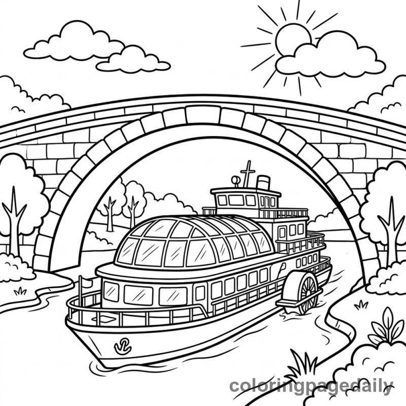 Glass Roof Riverboat Cruising - Daily printable coloring page in Vehicle category