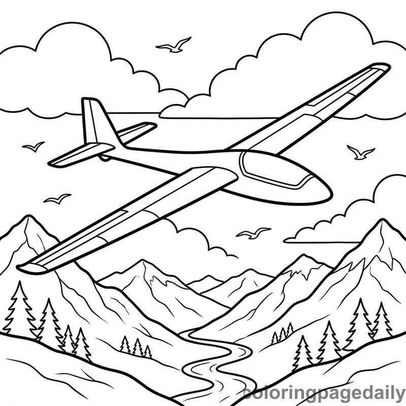 Glider Plane Flight - Daily printable coloring page in Vehicle category