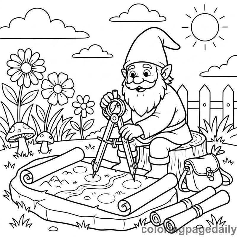 Gnome Drawing A Map - Colored reference example
