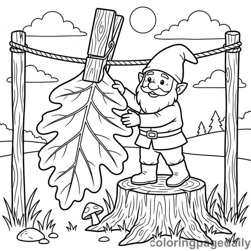 Gnome Hanging Leaf Laundry - Colored reference example