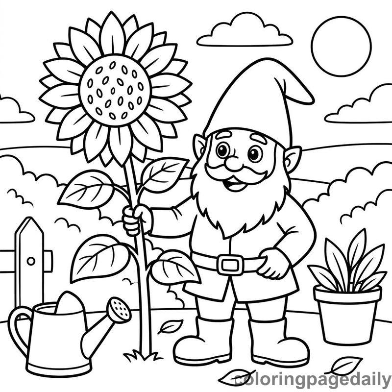 Gnome Holding Sunflower - Colored reference example
