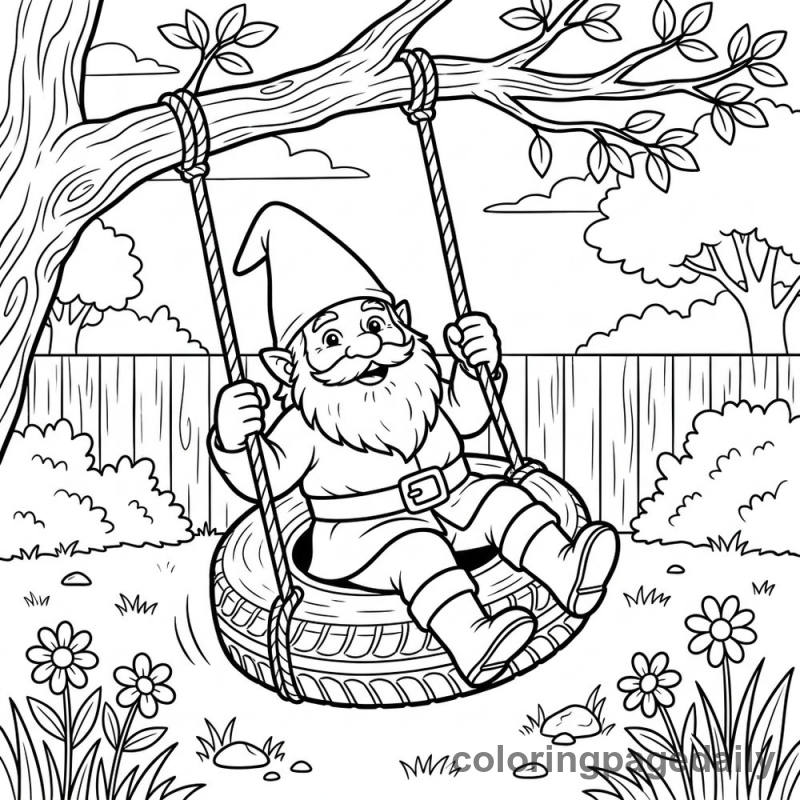 Gnome on Tire Swing - Colored reference example