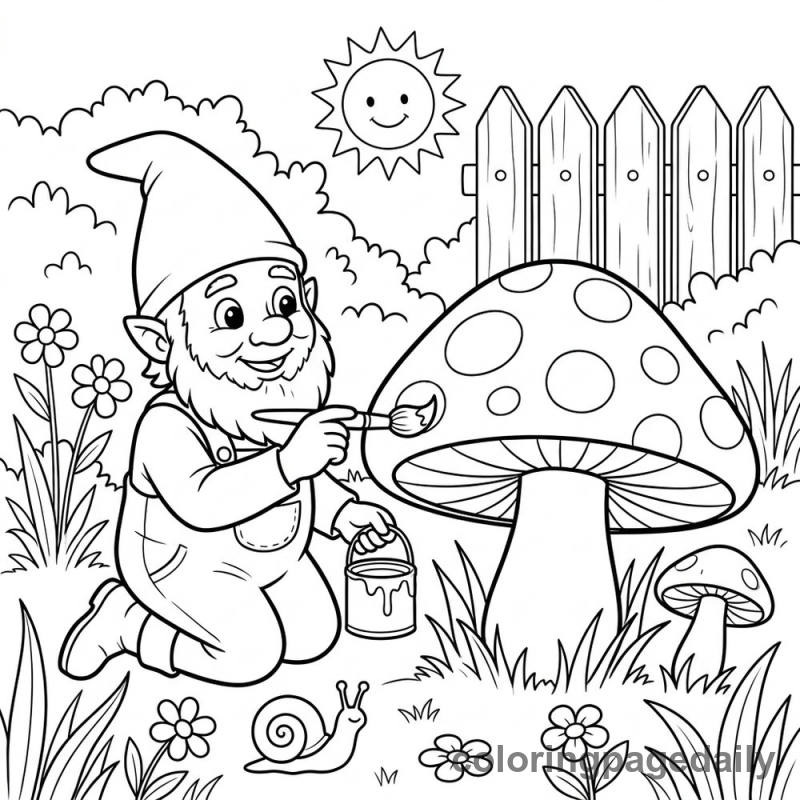 Gnome Painting Mushroom - Colored reference example