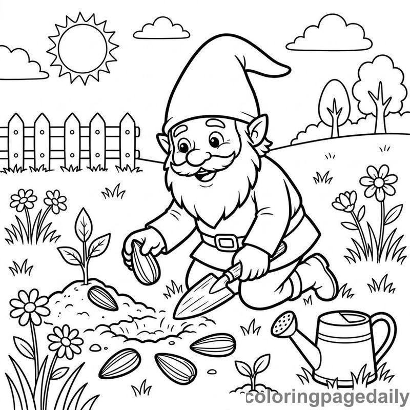 Gnome Planting Sunflower Seeds - Colored reference example