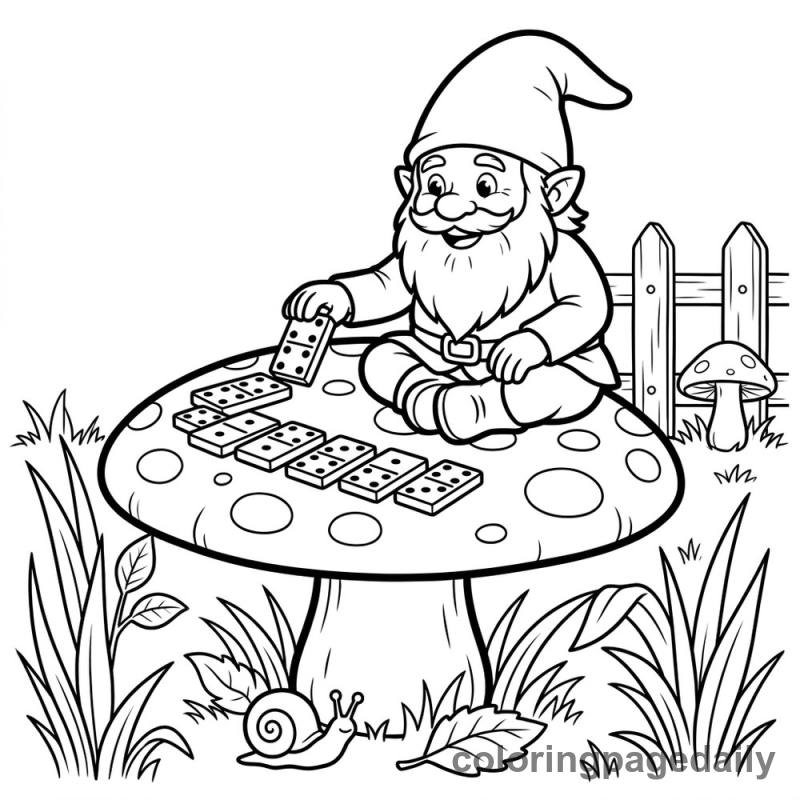 Gnome Playing Dominos - Daily printable coloring page in Mythical Creature category