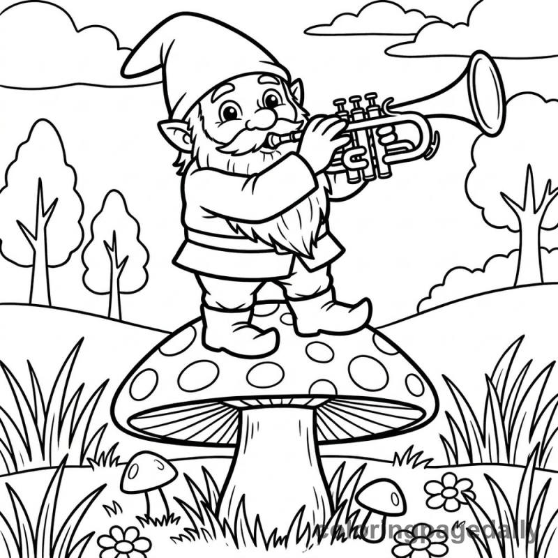 Gnome Playing Trumpet - Colored reference example