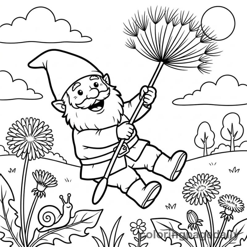 Gnome Riding a Dandelion Seed - Colored reference example