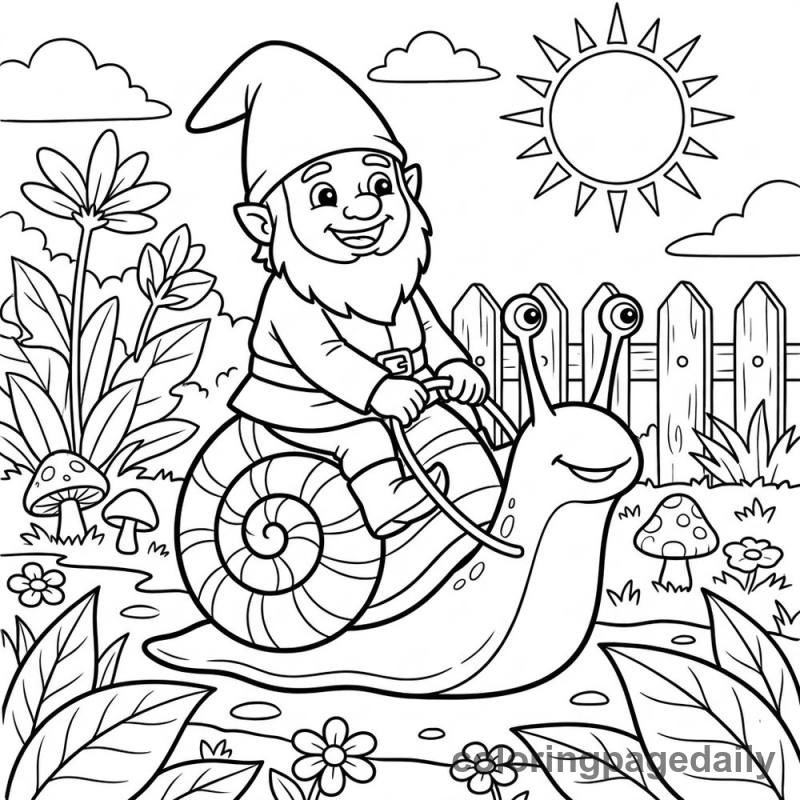 Gnome Riding Snail - Colored reference example
