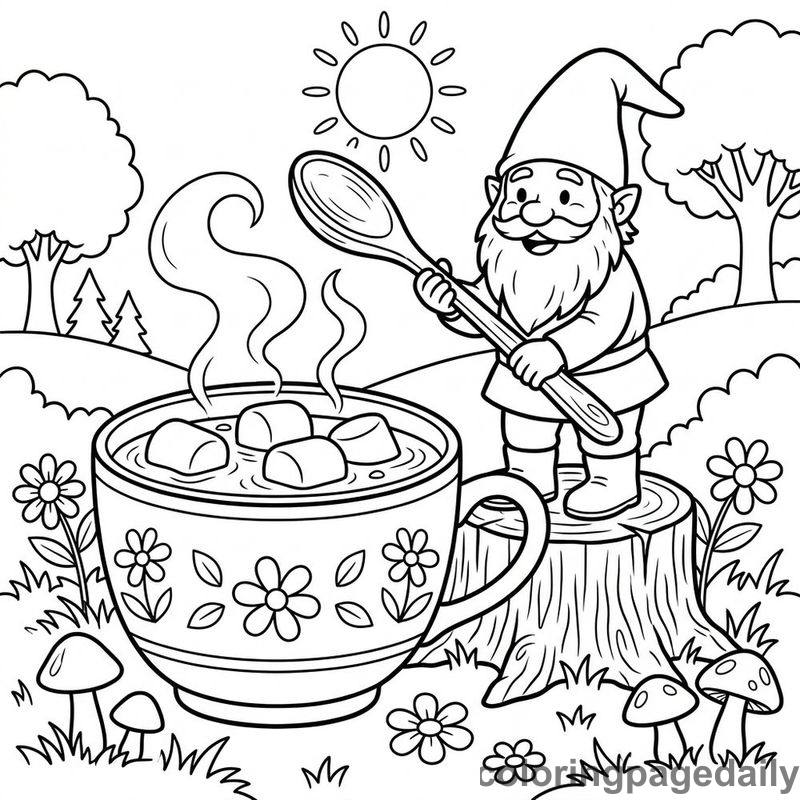 Gnome Stirring Giant Hot Cocoa - Colored reference example