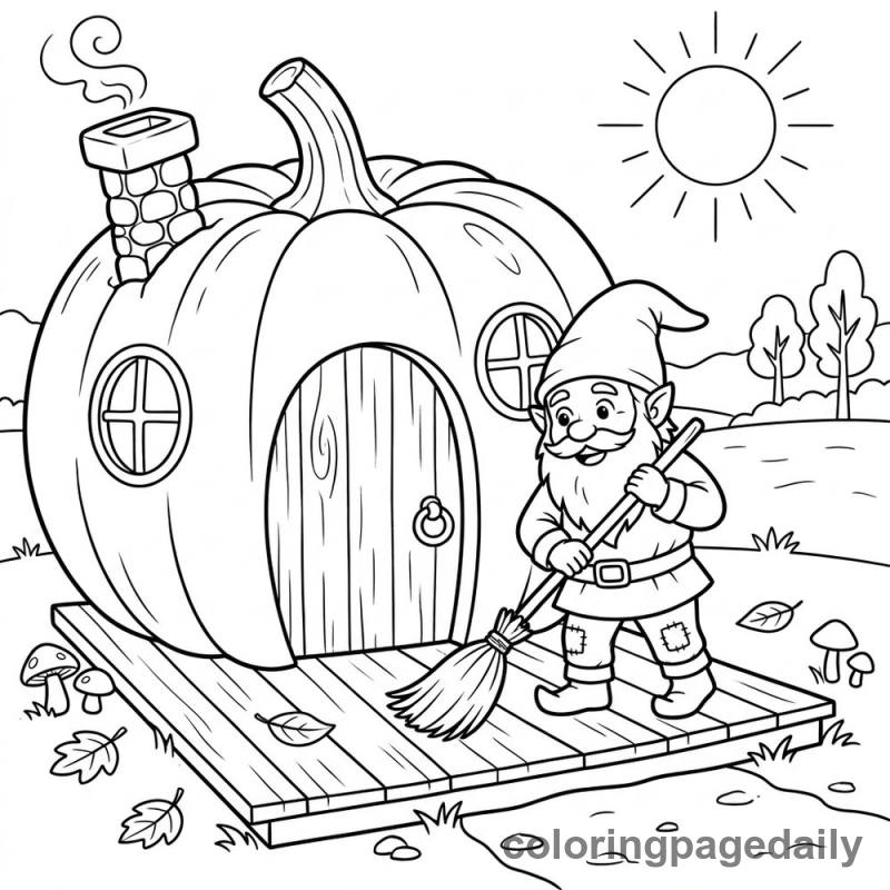 Gnome Sweeping Pumpkin House - Colored reference example