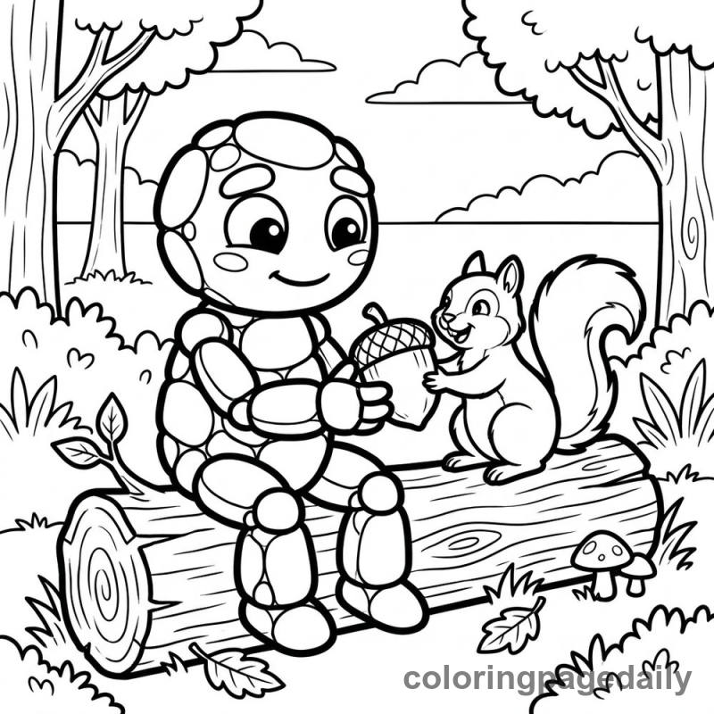 Golem Feeding Squirrel - Daily printable coloring page in Mythical Creature category