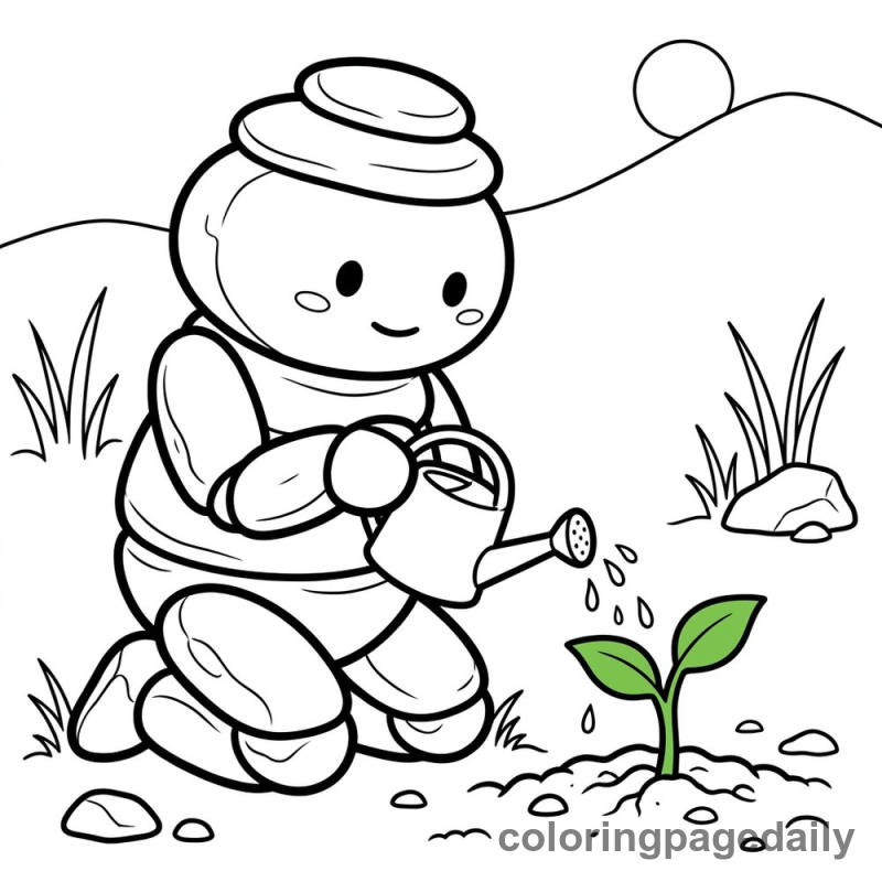 Pibble the Pebble Golem’s Big Garden Surprise - story illustration coloring page