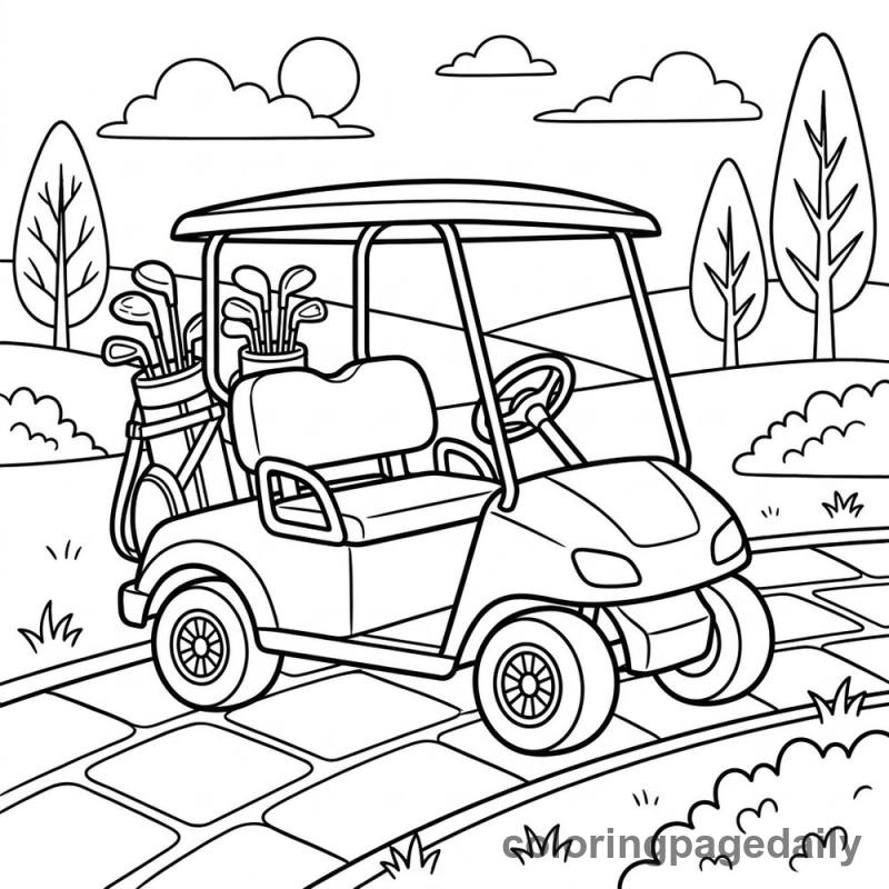 Golf Cart Parked - Daily printable coloring page in Vehicle category