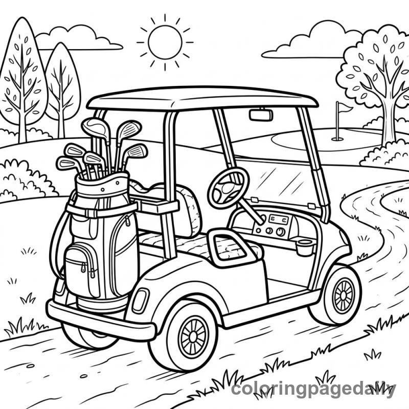 Golf Cart Ride - Daily printable coloring page in Vehicle category