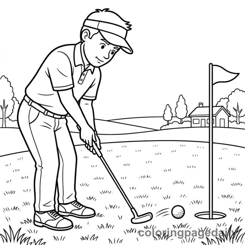 Golfer Putting On The Green - Daily printable coloring page in Sports category