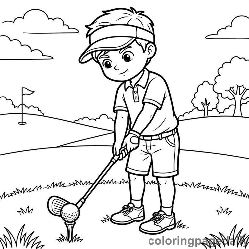 Golfer Swinging At Ball - Daily printable coloring page in Sports category