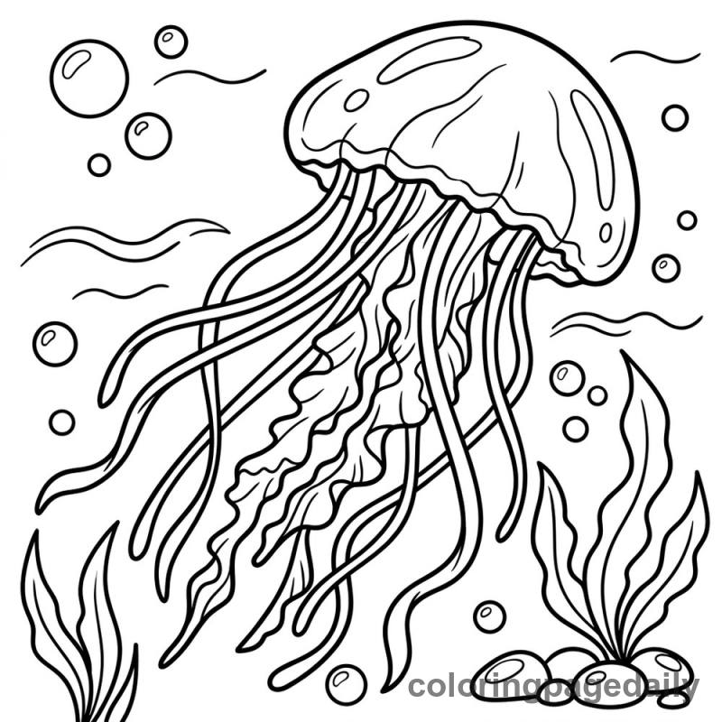 Graceful Floating Jellyfish - Daily printable coloring page in Ocean and Underwater Life category