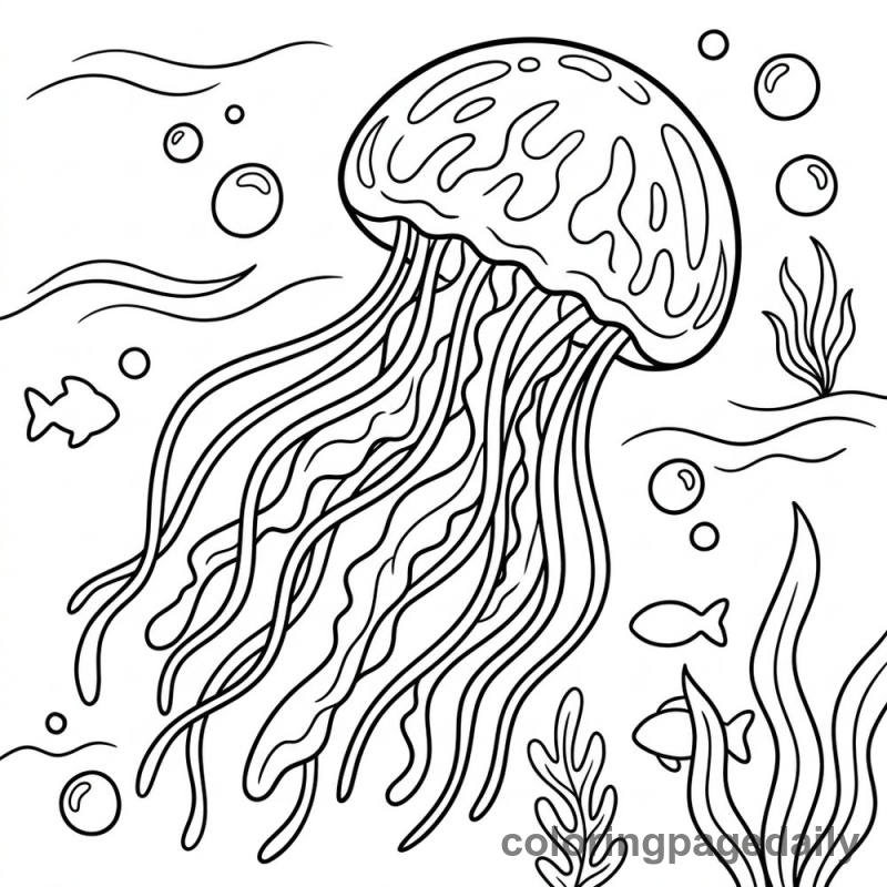Graceful Jellyfish Swimming - Daily printable coloring page in Ocean and Underwater Life category