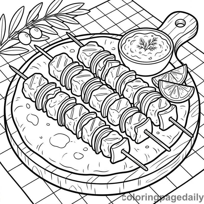 Greek Chicken Souvlaki Platter - Colored reference example