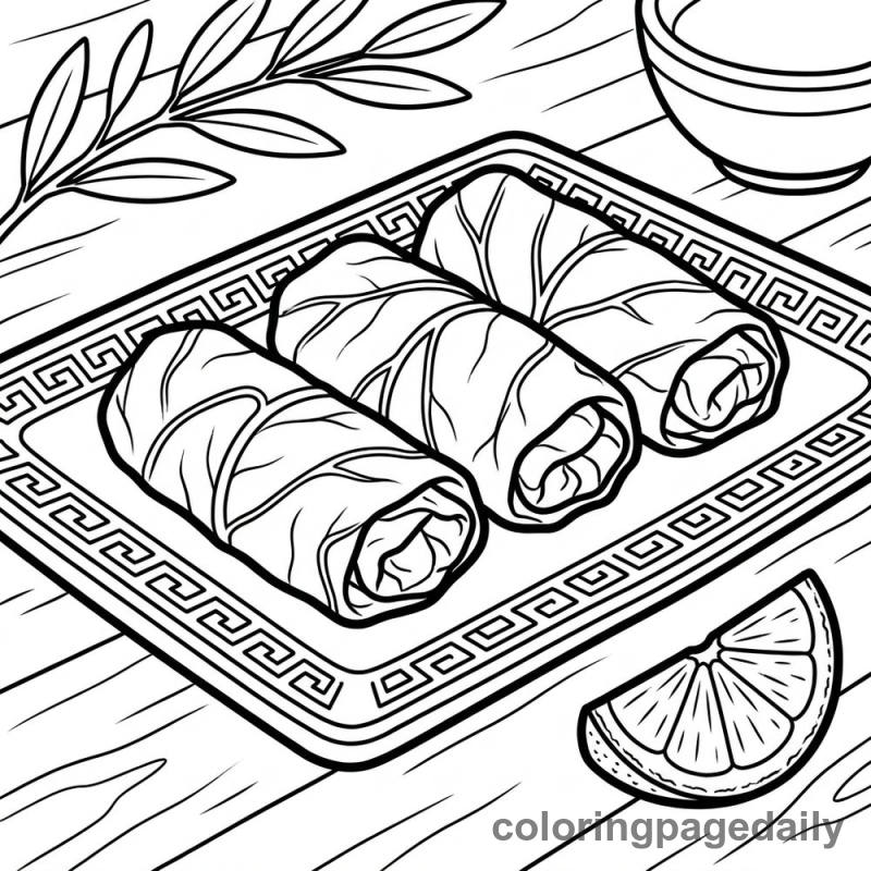 Greek Dolmades Appetizer Plate - Daily printable coloring page in Food category