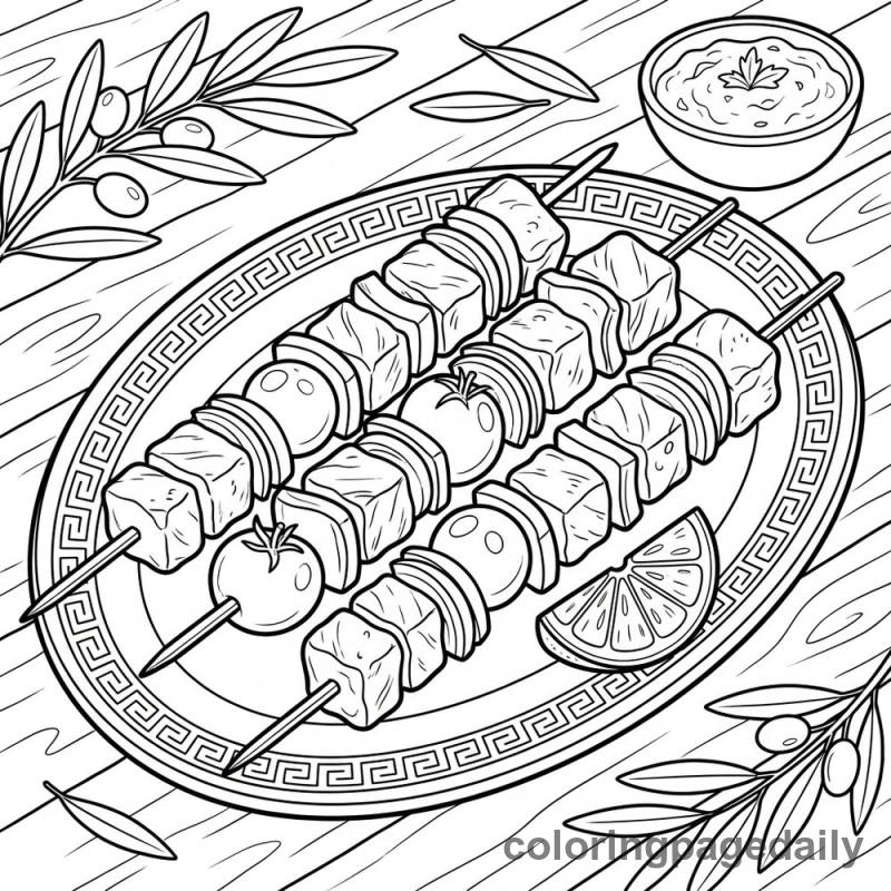 Greek Souvlaki Skewers Platter - Colored reference example
