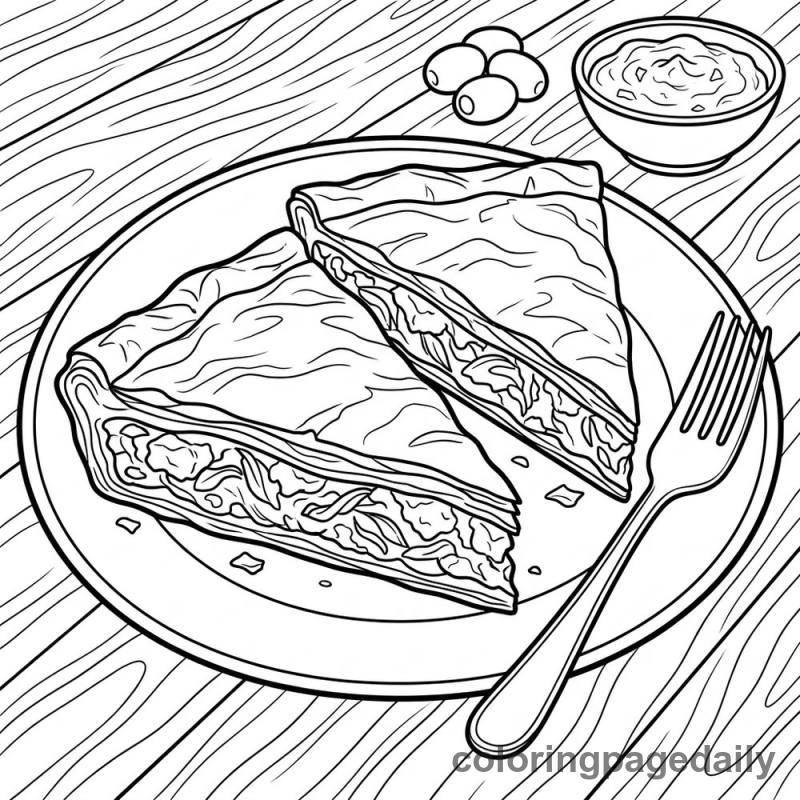 Greek Spanakopita Plate - Daily printable coloring page in Food category