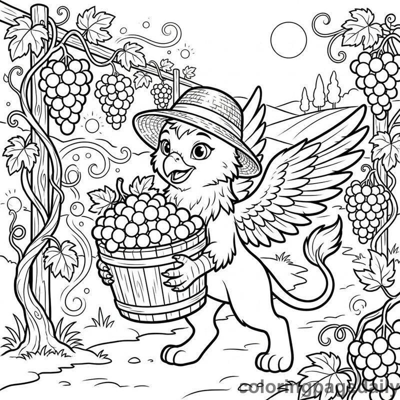 Gus the Griffin’s Magical Grape Harvest - story illustration coloring page