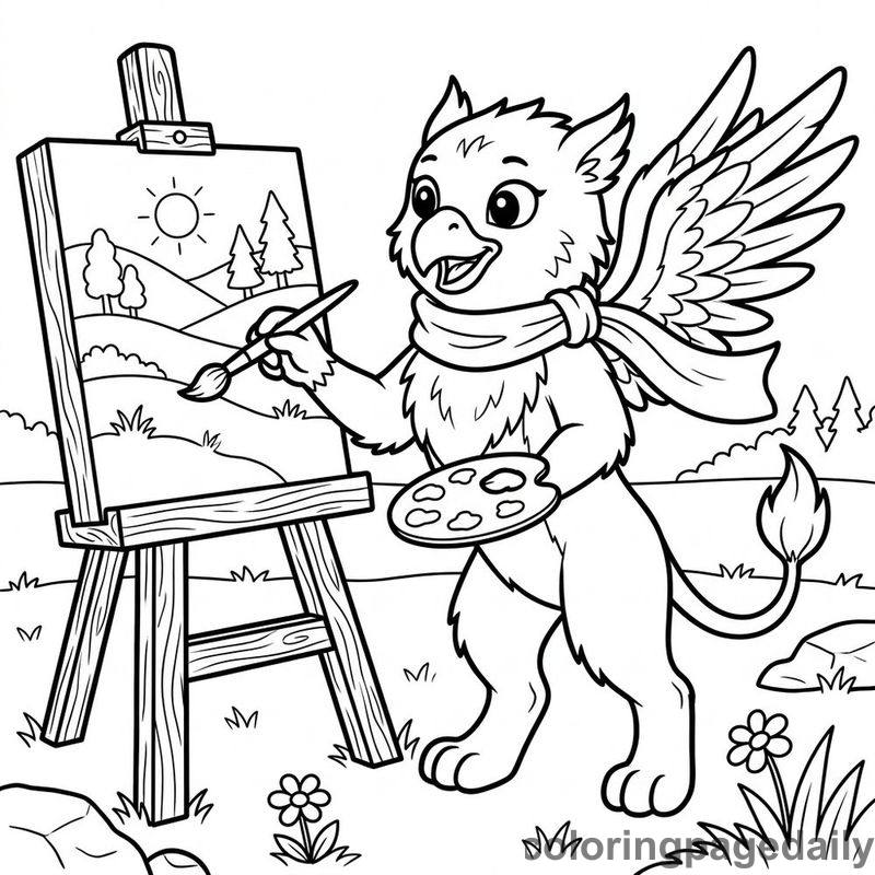 Gus the Griffin’s Artistic Adventure - story illustration coloring page