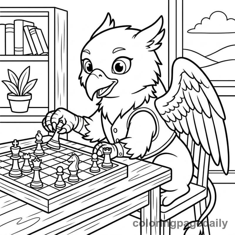 Griffin Playing Chess - Colored reference example