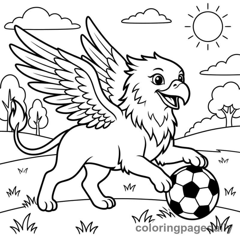 Griffin Playing Soccer - Daily printable coloring page in Mythical Creature category