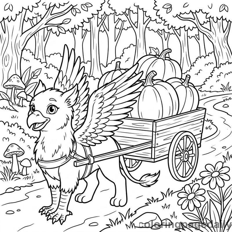 Griffin Pulling Pumpkin Wagon - Colored reference example
