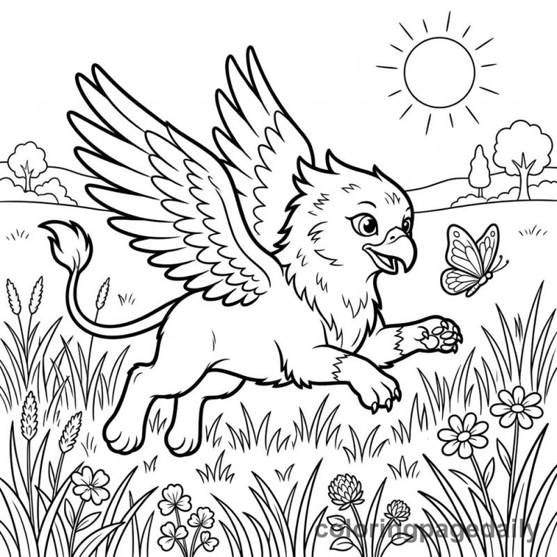 Gus the Griffin’s Sunny Meadow Adventure - story illustration coloring page