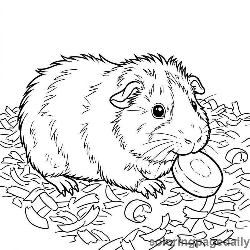 Guinea Pig Nibbling Carrot - Daily printable coloring page in Pets and Cute Companions category