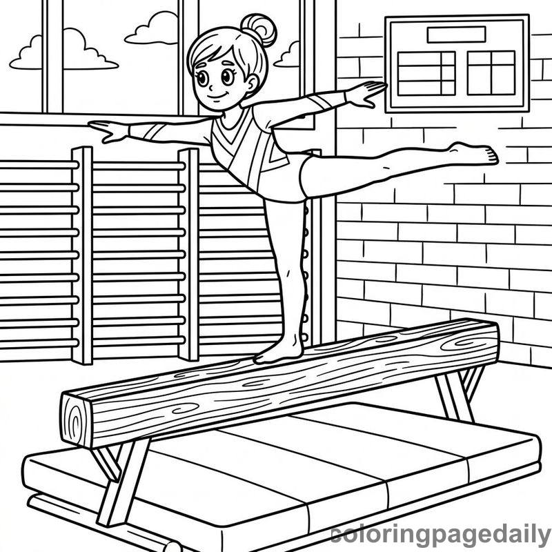 Gymnast Balancing On Beam - Colored reference example