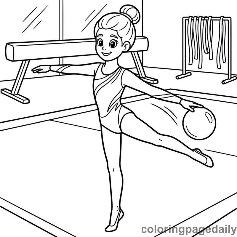 Gymnast Balancing With Ball - Daily printable coloring page in Sports category