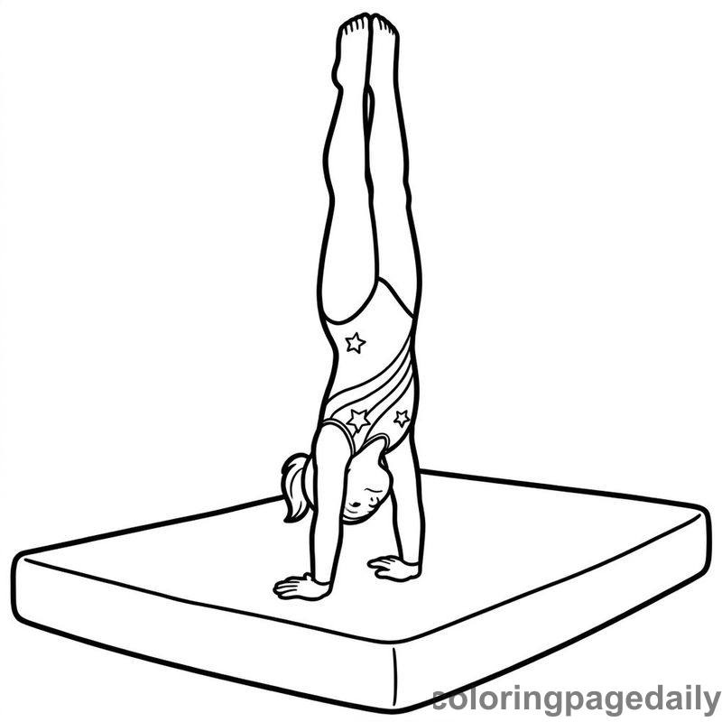 Gymnast Doing Handstand - Daily printable coloring page in Sports category