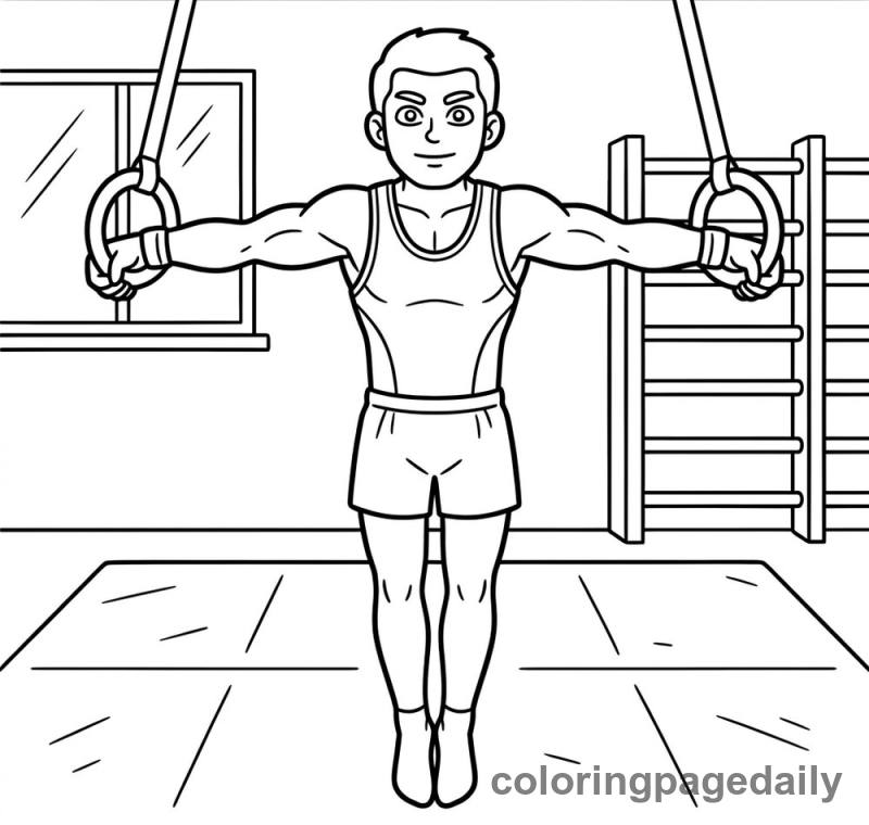 Gymnast on Rings - Daily printable coloring page in Sports category