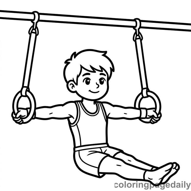 Gymnast On Rings - Daily printable coloring page in Sports category