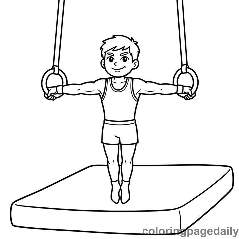 Gymnast On Wooden Rings - Daily printable coloring page in Sports category