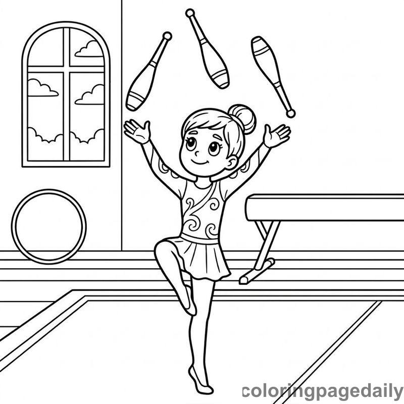 Gymnast Tossing Juggling Clubs - Colored reference example