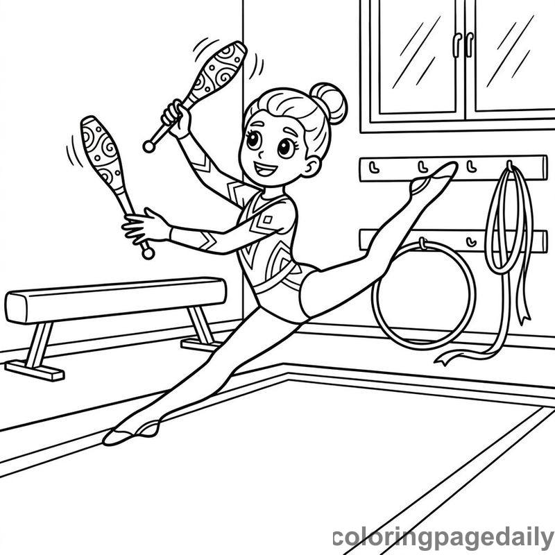 Gymnast Twirling Juggling Clubs - Colored reference example
