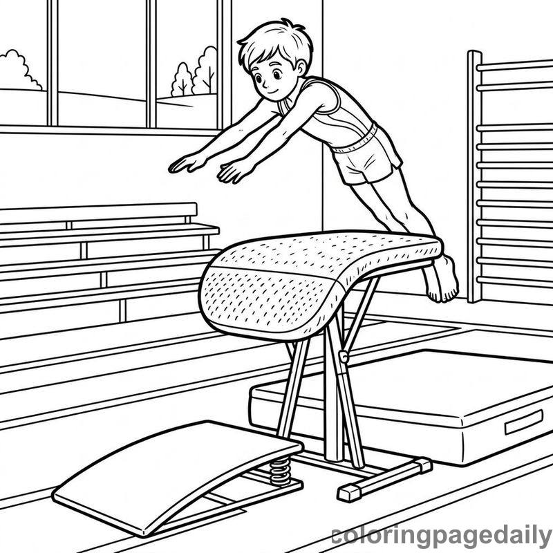 Gymnast Vault Jump - Daily printable coloring page in Sports category