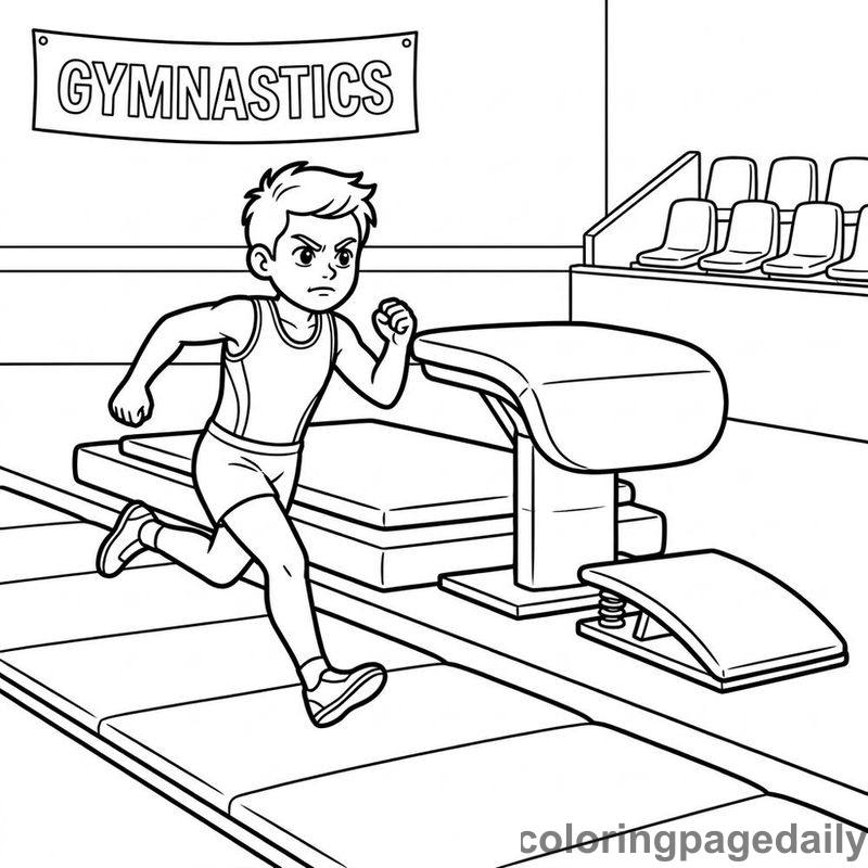Gymnast Vaulting Run - Daily printable coloring page in Sports category