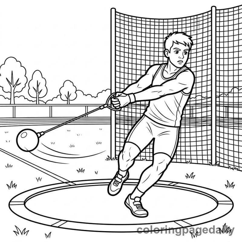 Hammer Throw Athlete - Daily printable coloring page in Sports category