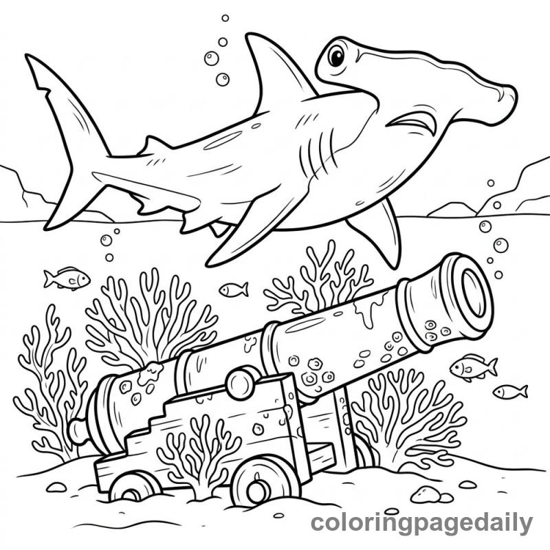 Hammerhead Shark Exploring Cannon - Colored reference example