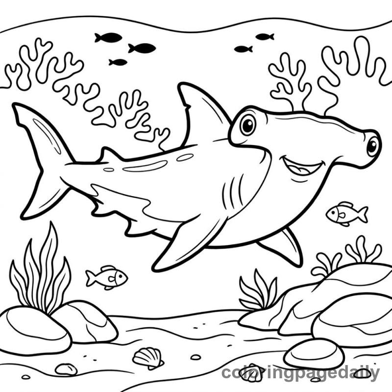 Hammerhead Shark Swimming - Colored reference example